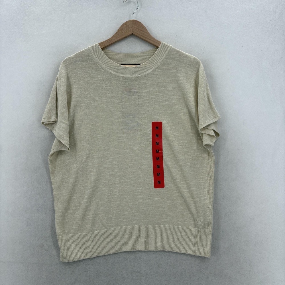 Banana Republic Sweater Womens Medium White Linen Crew Neck Short Sleeve NWT